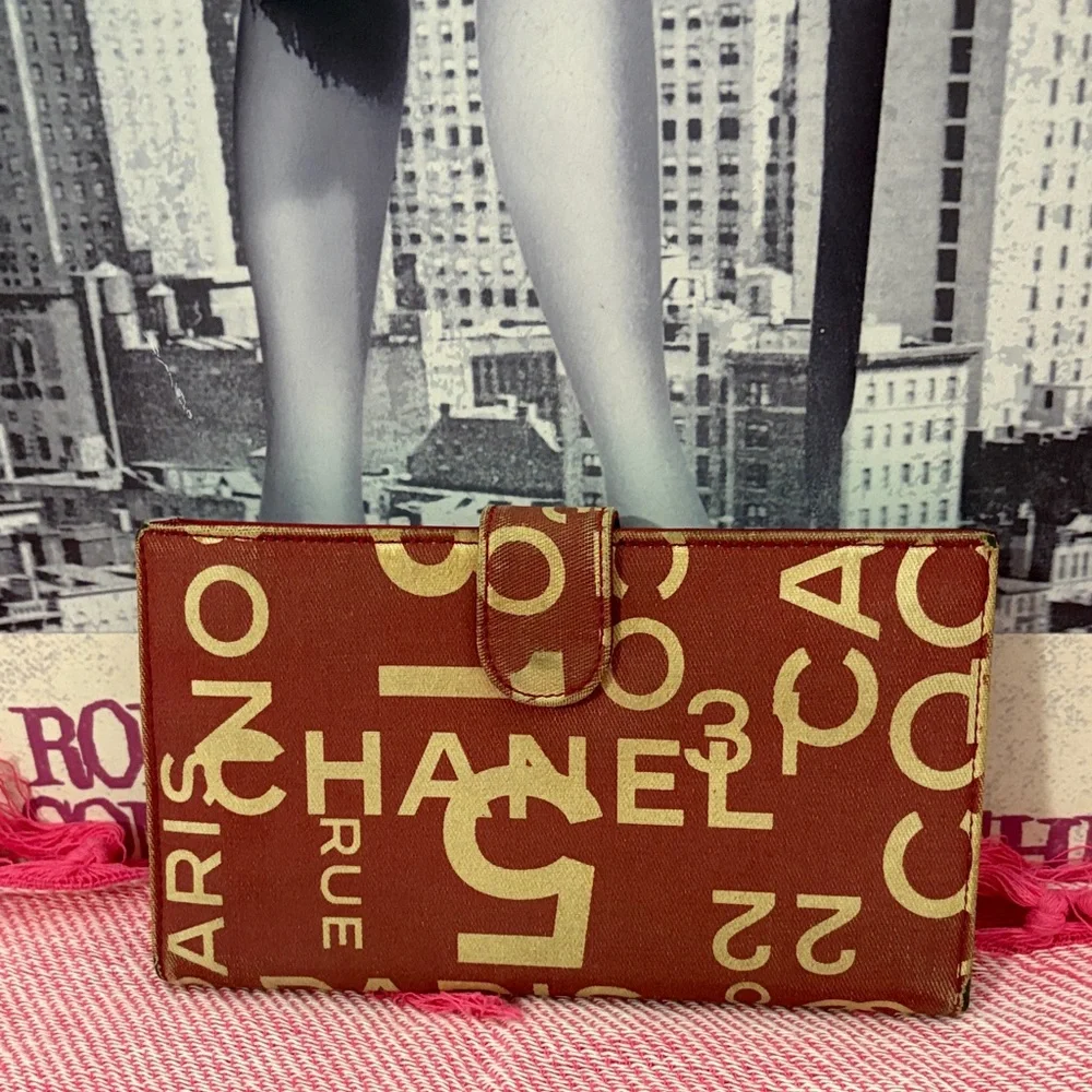CHANEL Brown and Beige Logo Canvas Continental Wallet